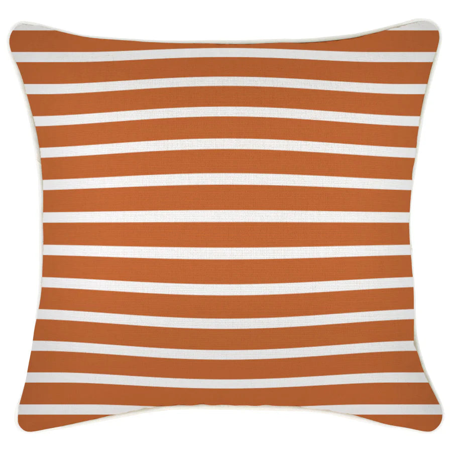 Hampton Stripe Burnt Orange White Piping Cushion