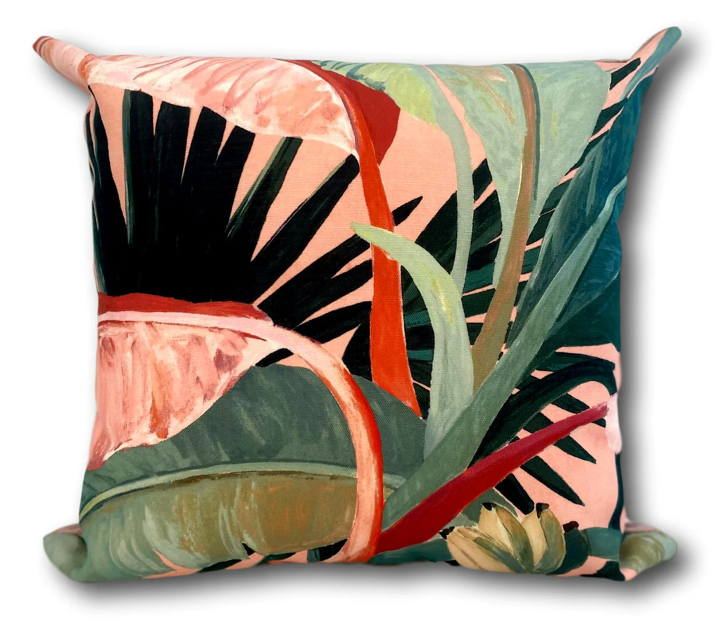 Tropical in Coral Square Cushion