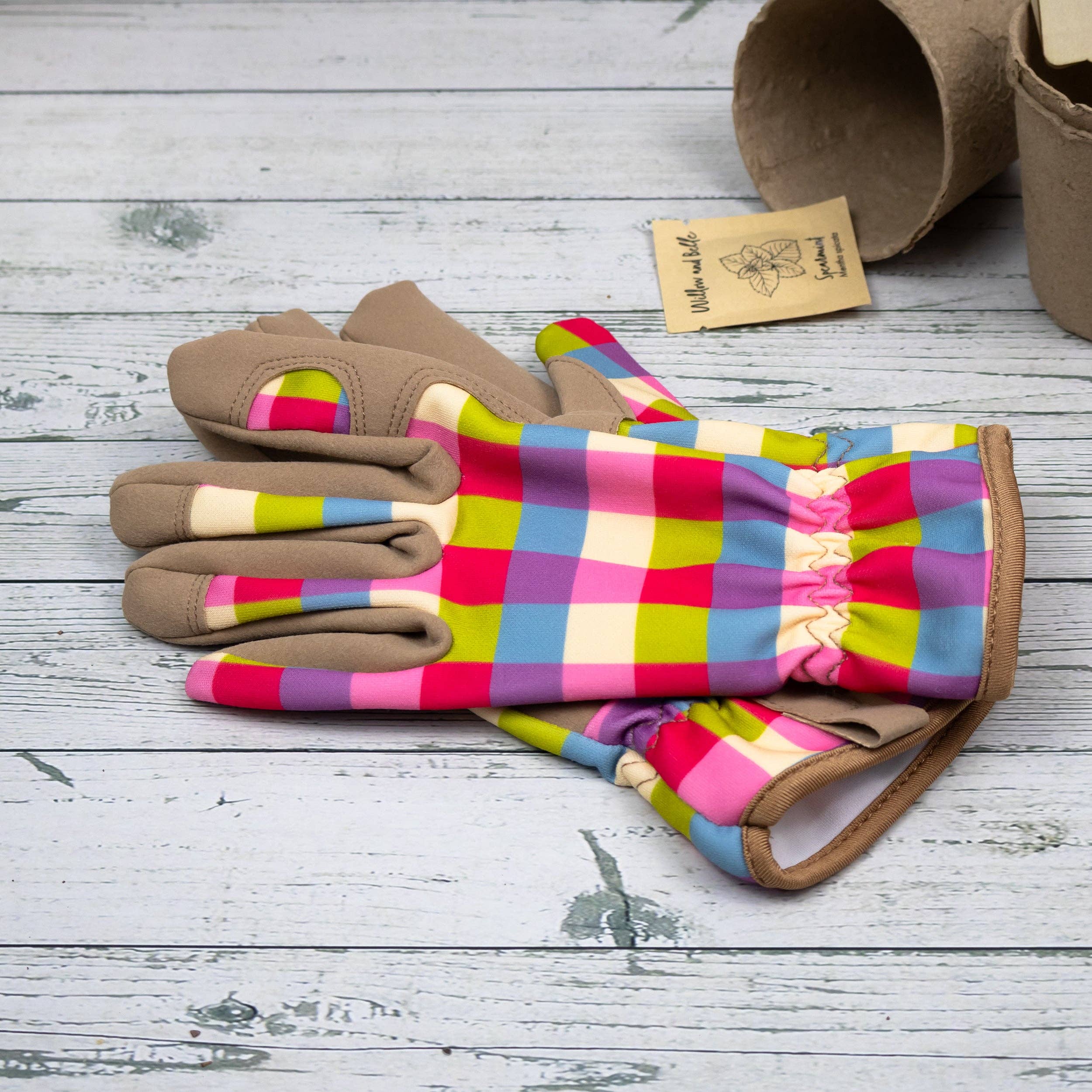 Willow and Belle Gardening Gloves - Women's One Size – Pink Gingham Design