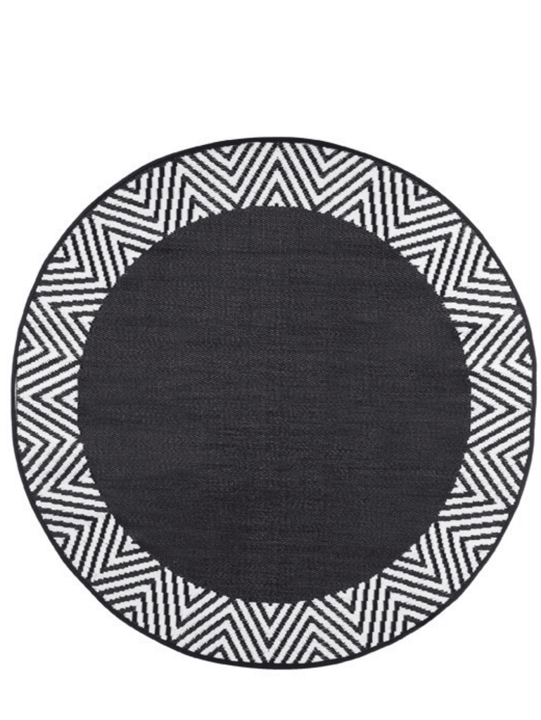 Olympia Black Recycled Plastic Round Outdoor Rug