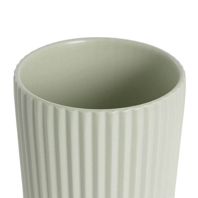 Ceramic Ribbed Pot in Matte Sage