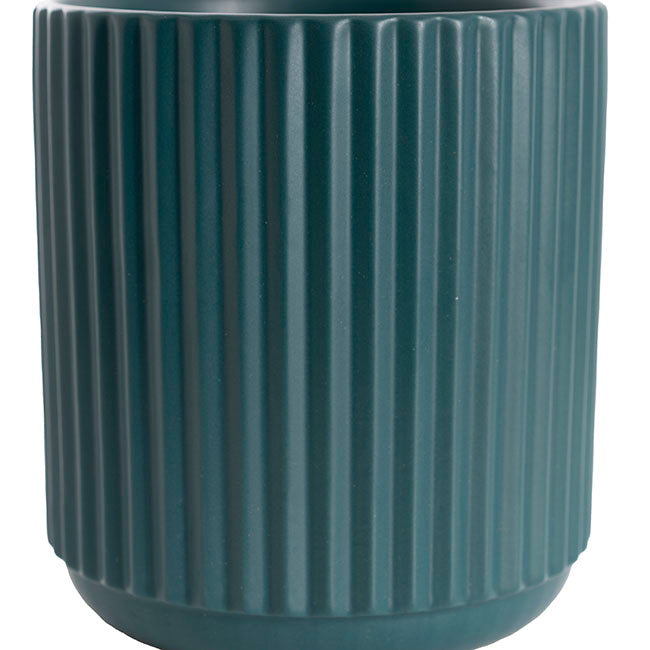 Ceramic Ribbed Pot in Matte Teal