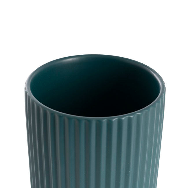 Ceramic Ribbed Pot in Matte Teal