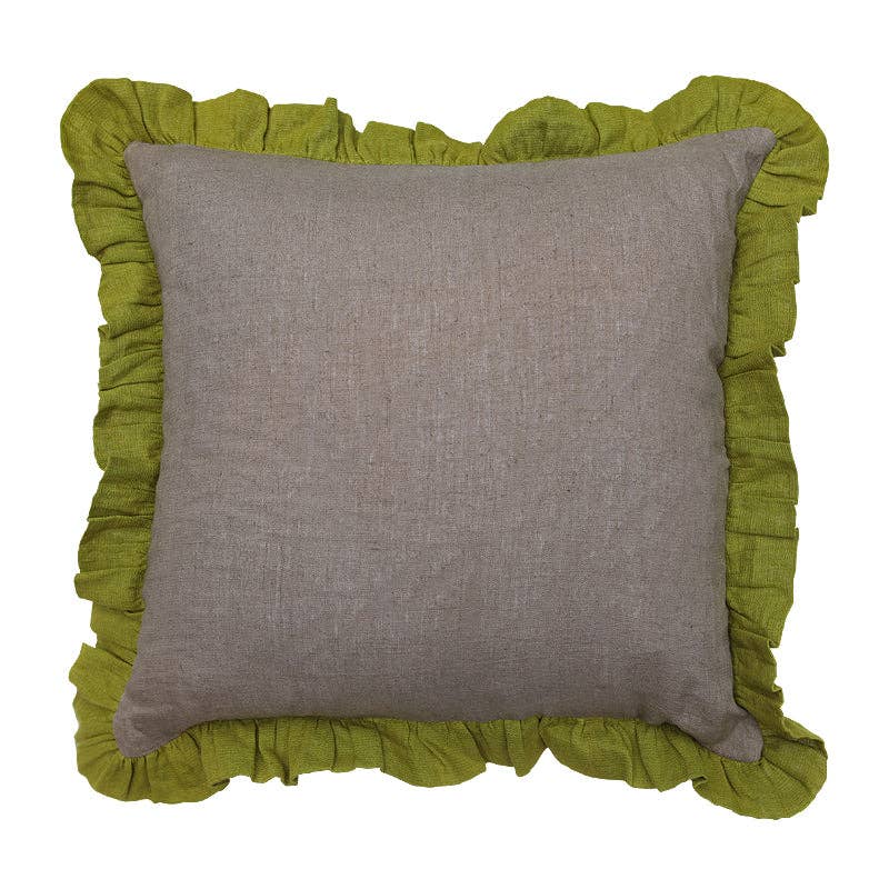 WHOLESALE - Block Frill Filled Cushion 45cm - Grey with Olive Frill